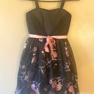 Sequin Hearts Dress - Black and Pink Hi-Low w/Flower Print (Girls Size 7) - $20